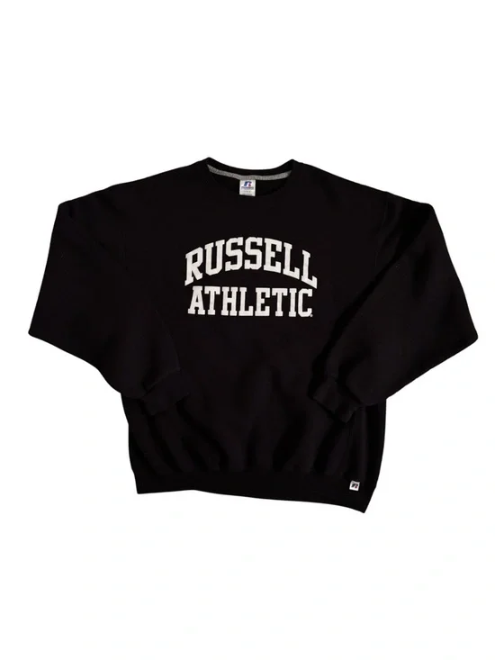 Russell Athletic Black Crewneck Sweatshirt with White Logo - Picture 1 of 6